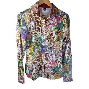 Royal Highness Equestrian Horse Show Ladies Show Shirt Paisley Leopard Skin SM